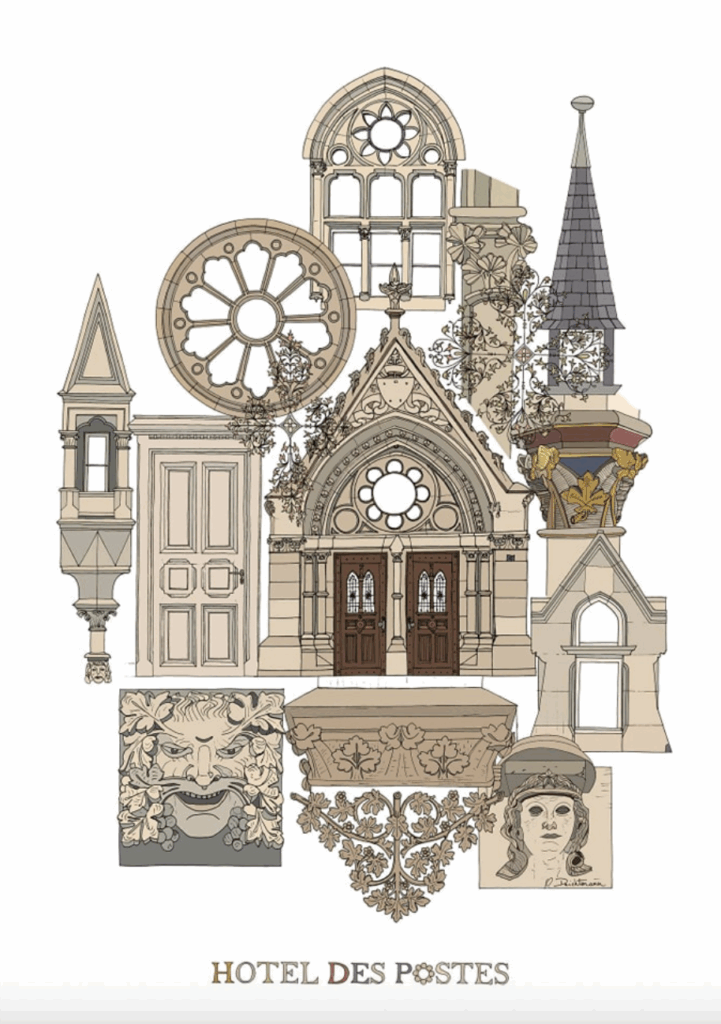 Illustration de l'Hôtel des Postes par Olivier Deichtmann