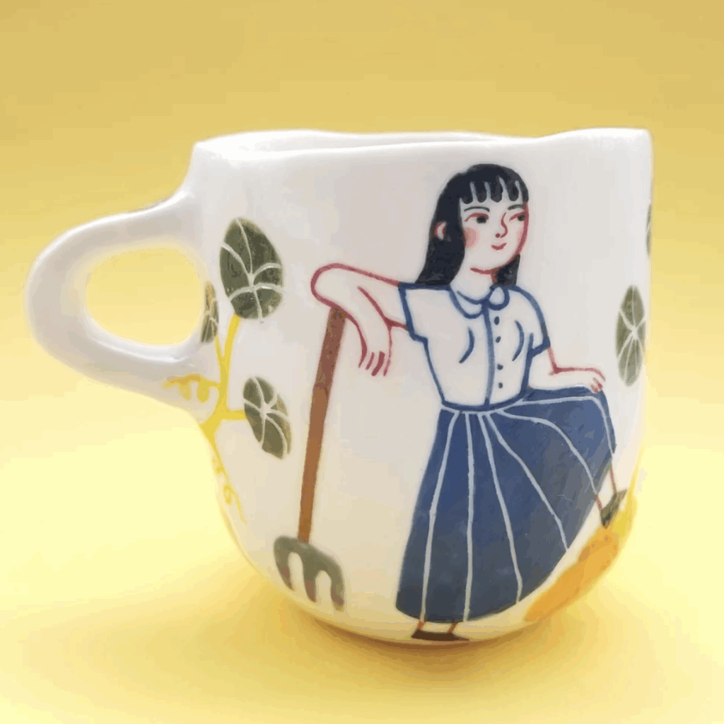 Tasse illustrée par la céramiste Adelle Zanotti, créations disponibles dans la boutique de créateurs l'Écrin à Strasbourg