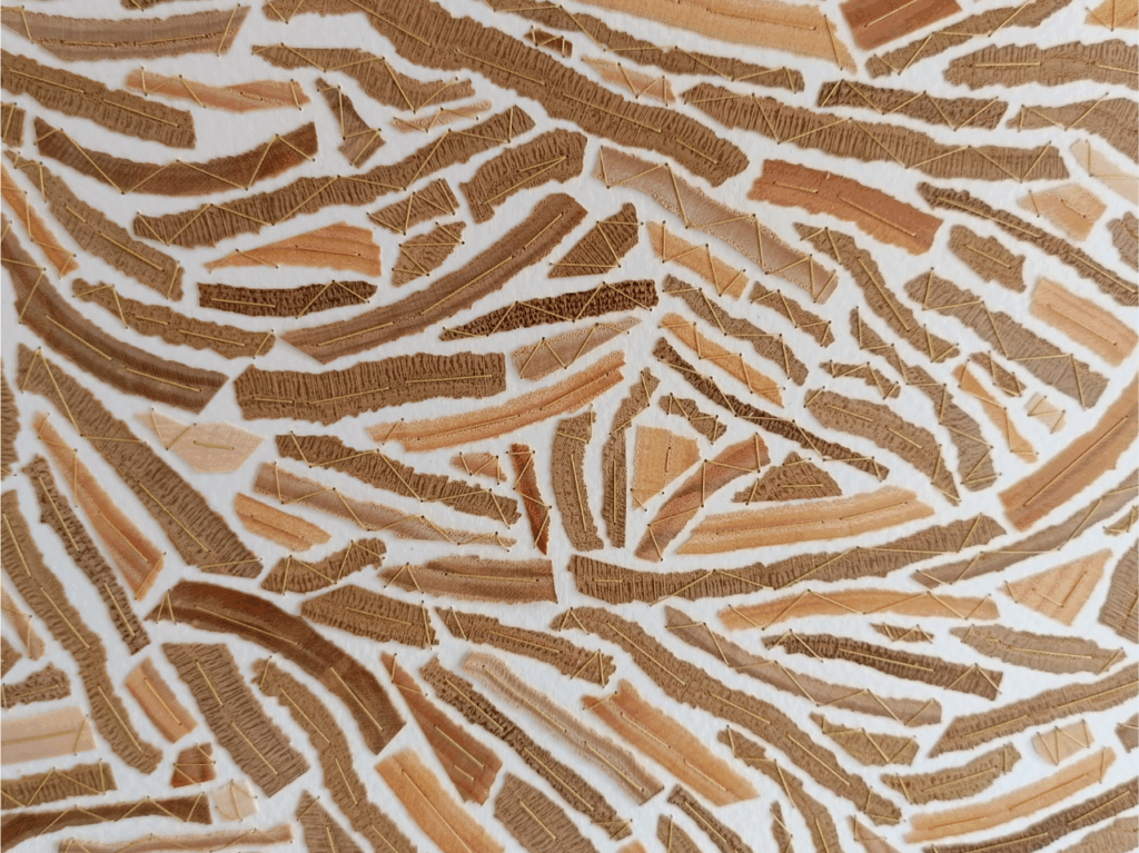 Broderie de copeaux de bois par Laure Prin
