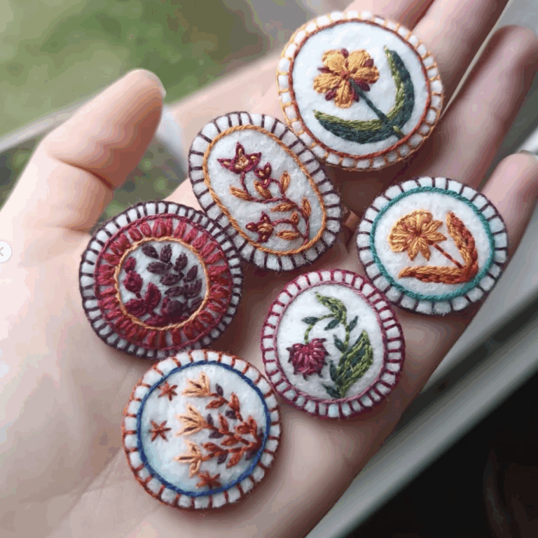 Broches brodées à la main par Siam, disponibles à la boutique de créateurs Le Générateur